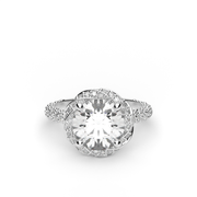White Gold Round Shape Diamond Split Band Hidden Halo Engagement Ring With Share Prong Setting